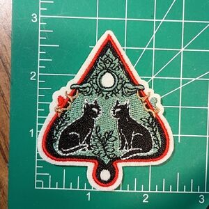 2/$10 Black Cat Planchette Embroidered Patch with Red and Green Accents